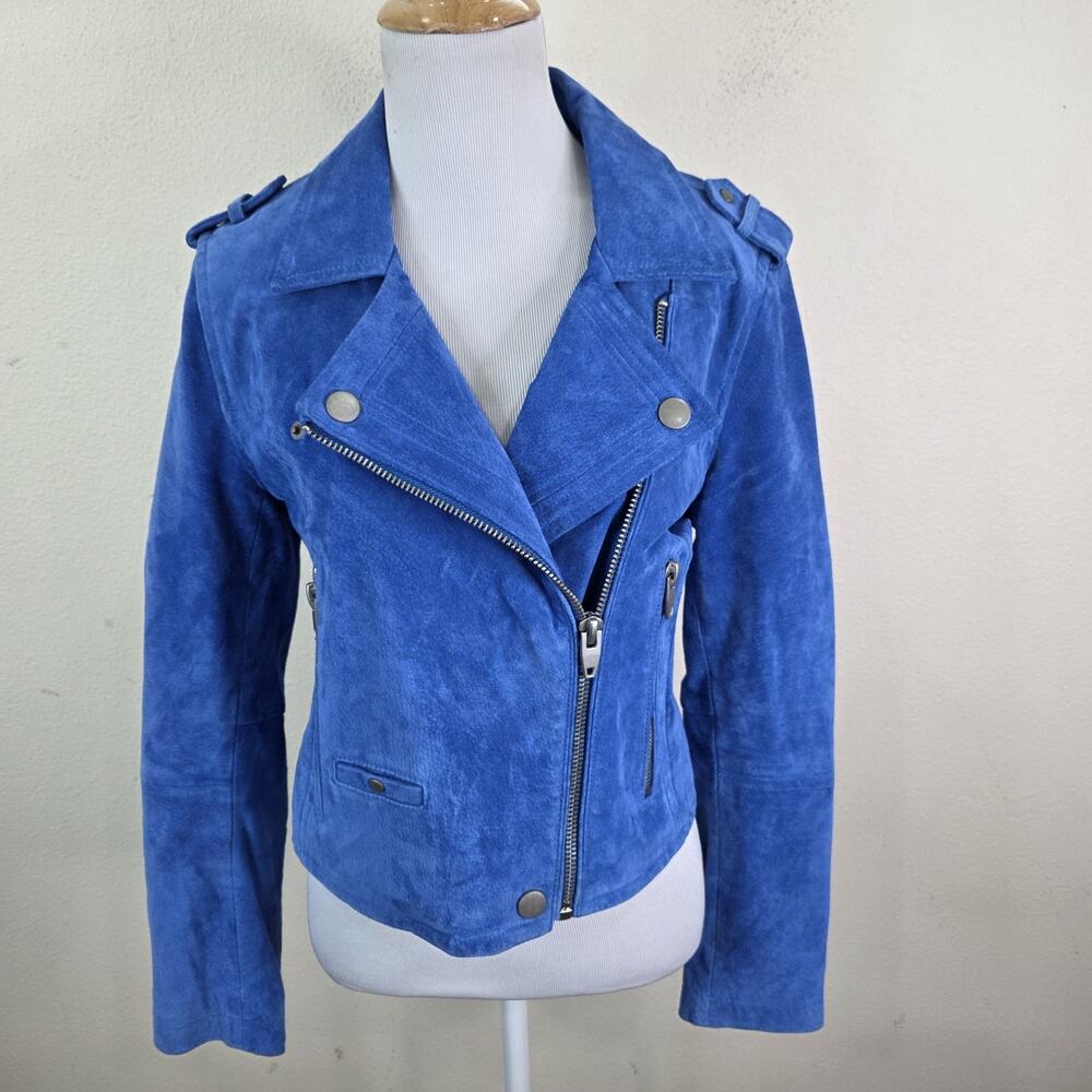 SL8 Jacket Womens Size Small Blue Leather Moto Asymmetrical Zip Biker Short